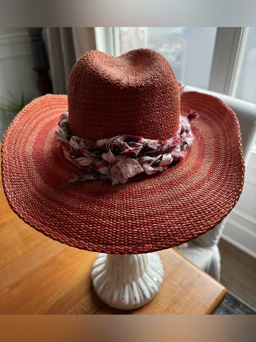 Universal Thread Orange/Rust/Red Hand Braided-Band Wide Brim Bendable Sun Hat